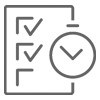an icon of a stopwatch next to a document with checkmarks